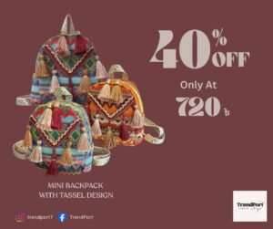 Mini Tassel Backpack for girls in Bangladesh - Stylish Pink, Orange and Blue colors